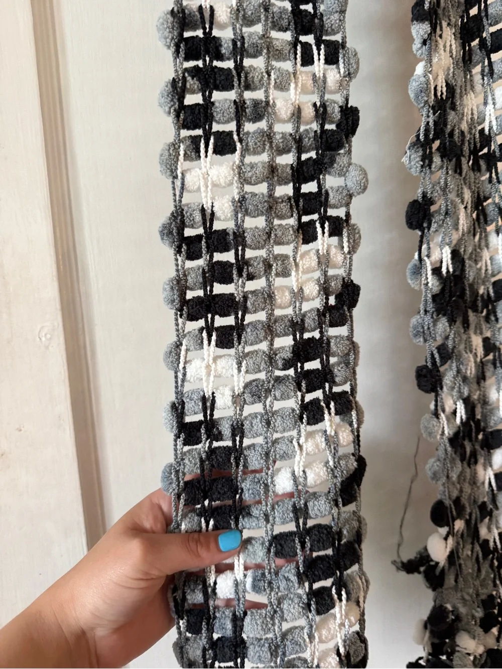 Handcrafted Black & Gray Pom Knit Scarf - Unbranded